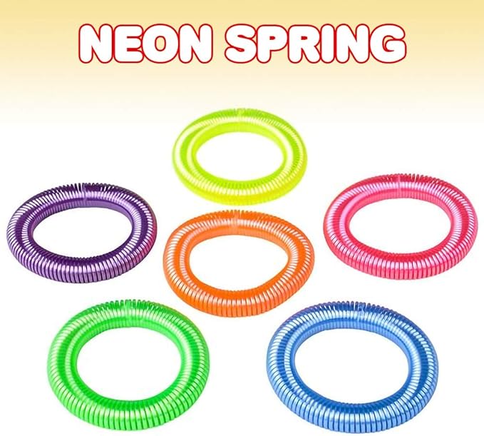 ArtCreativity Neon Spring Bracelets - Pack of 12 Elastic Plastic Wristbands in Assorted Neon Colors - Fun Party Favor, Carnival Prize, Goodie Bag Fillers, for kids and adults