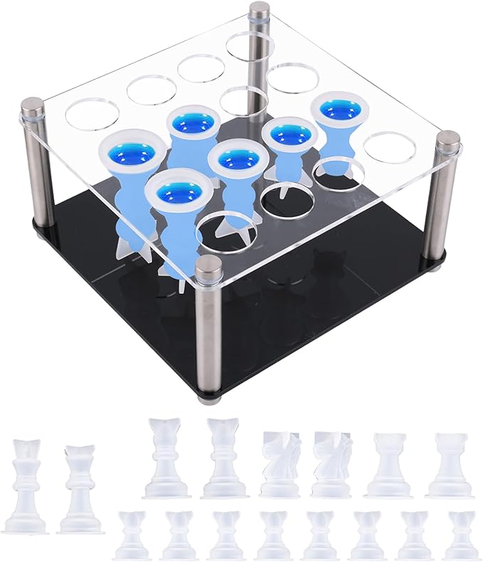 Resin Chess Set Mold, 16-Piece Full Size 3D Silicone Chess Molds Kit with Piece Holder for Epoxy Resin Checkers Casting DIY Home Decoration Board Game & Family Party Craft