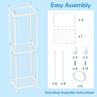 Fixwal Stuffed Animal Storage Zoo Metal Tube Extra Large Plushies Storage Stuffed Animals Holder Kids Toy Organizers and Storage with Elastic Band and Net for Playroom Bedroom White 61 x 17 x 12.6