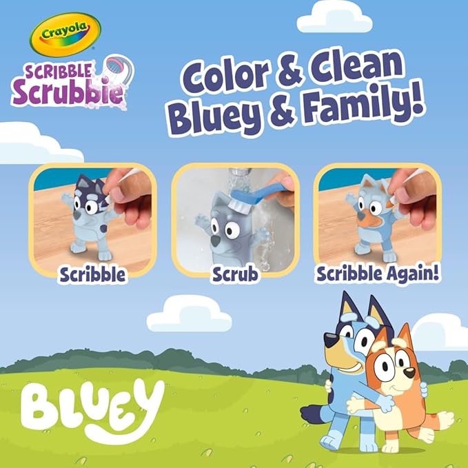 Crayola Scribble Scrubbies Deluxe Bluey Playset (3ct), Toddler Arts & Crafts Kit, Washable Stickers, Bluey Toys, Gift for Girls & Boys, Ages 3+