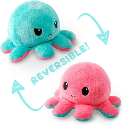 TeeTurtle Reversible Octopus Plushie 4-Inch Pink + Aqua Two-Sided Flip Plush Toy with Embroidered Details - Cute Mini Collectible Plush for Kids, Teens, and Adults