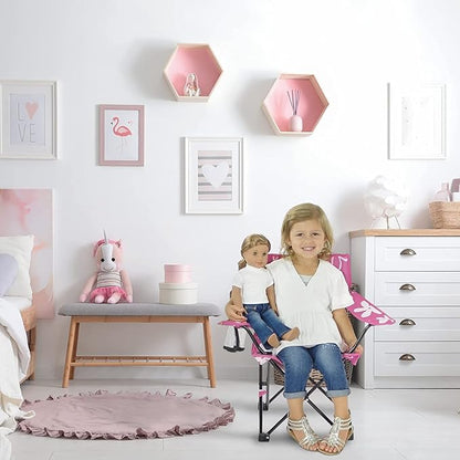 Emily Rose Kids Folding Chair | USA Company | Pink Kid Beach Chair with Safety Lock- Camping Chair for Girls Toddler with Cup Holder & Carry Case- Tailgate, Travel, Beach, Lawn- for Indoor & Outdoor