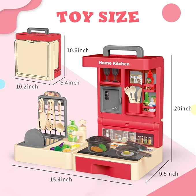 Kitchen Play Set for Kids - 49PCS Pretend Cooking Playset Accessories with Pot and Pan,Dish Rack,Play Sink,Pretend Play Food Toys with Baby&Toddler-Educational Gift for 3 4 5 6 Ages Girls&Boys