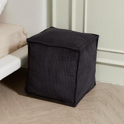 Louis Donné Unstuffed Pouf Ottoman Cover for Storage Black Square Poofy Ottomans Foot stool for Living Room Floor Cushion, Premium Corduroy Fabric, Footrest for Couch and Single Sofa 17.7"(Only Cover)