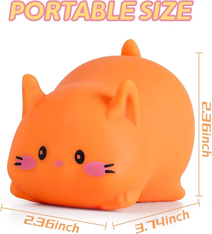 Cat Stress Balls Squishy Toys for Adults and Kids, Cat Squishy Squeeze Toys (Orange), Dough Ball Animal Squishy Stress Relief Fidget Sensory Toys, Kawaii Squishies for Party Favors, Easter, Birthday