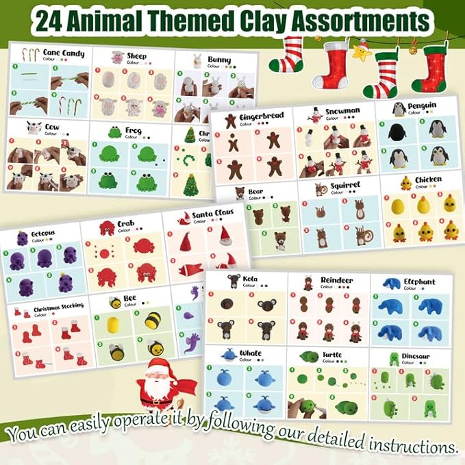 Advent Calendars 2025 Kids, 24 Days Christmas Countdown Calendars DIY Air Dry Modeling Clay for Kids, Assorted Colors Polymer Clay Kit with Sculpture Tools, Best Christmas Gifts for Chidren Boys Girls