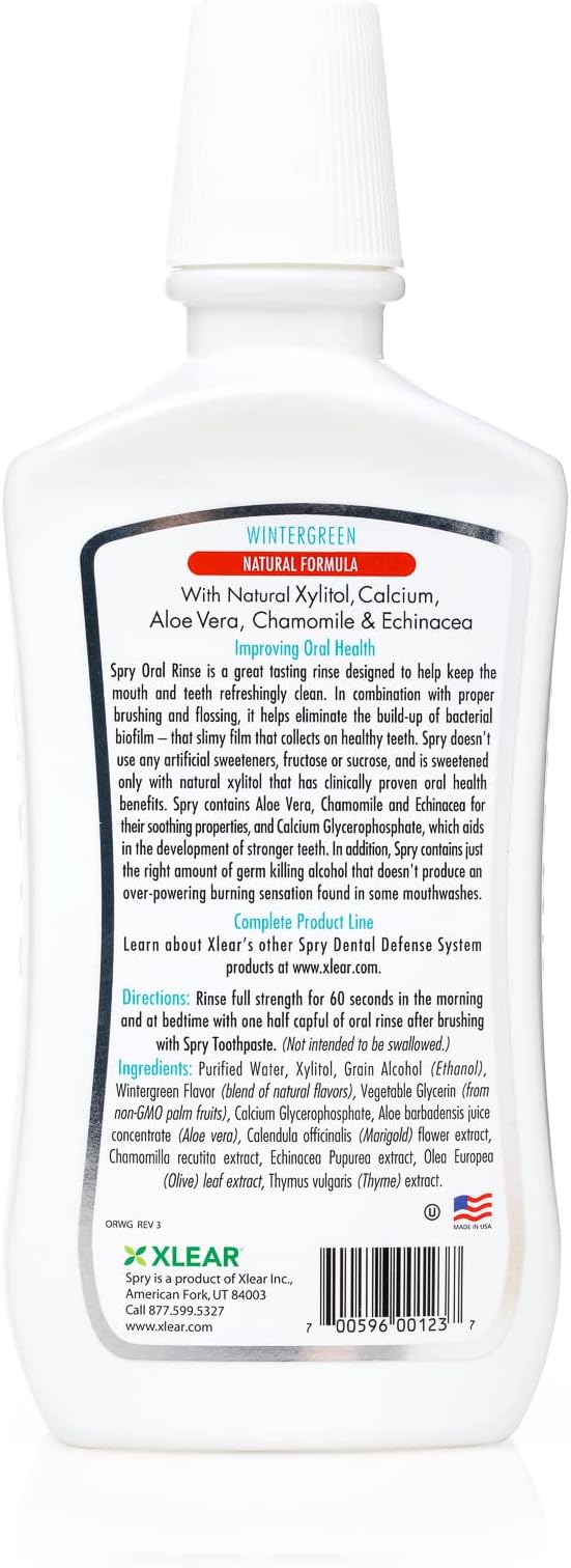 Spry Xylitol Mouthwash Fluoride Free, Oral Rinse with Enamel Support, Natural Wintergreen - 16 fl oz (Pack of 1)