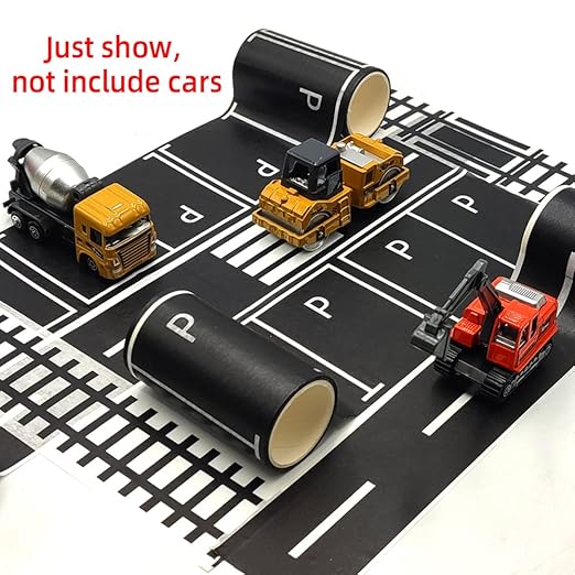 dspitwod Road Tape for Toy Cars Trains Play 6-Pack Black Car Track Tape, Parking Spot Stick to Floors and Table Flat Surface,No Residue, for Kids Gift (TAPE6)