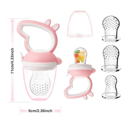 Baby Fruit Feeder with Mini Freezer Tray, Baby Teethers, Breastmilk Popsicle Molds for Baby Teething Relief, Silicone Fresh Food Feeder for Safe Infant Self Feeding (Pig Pink)