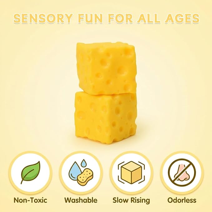 Yellow Cheese Squeeze Toy, Soft Rebound Squishy Cheese Cube, Food Theme Fidget Toy for Stress Relief & Relaxation, Portable Sensory Squishy Stress Ball for Adults, 2 Pack