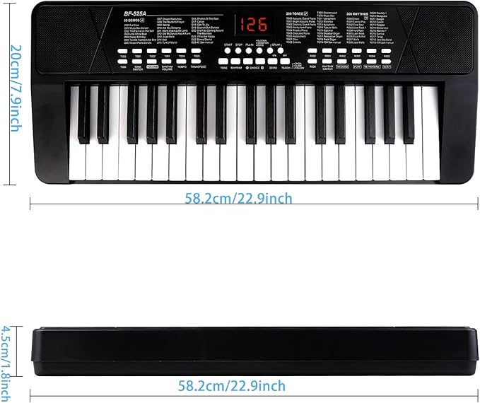 Piano Keyboard for Beginners, 37 Keys Kids PIano, Built-in 1200mA Rechargeable Battery Electronic Piano Keyboards Portable Music Keyboard Pianos with Mic LED Screen Teaching Gift for Beginner, Black