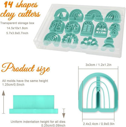 ORIGACH 14 Pcs Boho Arch Shape Polymer Clay Cutters, Rainbow Flower Frame Design Clay Cutters for Polymer Clay Jewelry Earrings with a Clear Storage Box