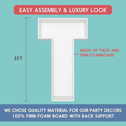 3FT Tall Mosaic Balloon Frame Letters Big Marquee Light Up Letters DIY Kit for Birthday Party Wedding Backdrop Decor Letter T Pre-Cut Foam Board