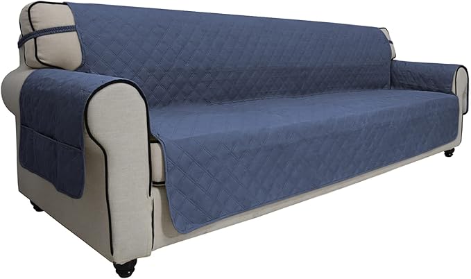 Easy-Going Sofa Slipcover Waterproof Sofa Cover Couch Cover for 4 Cushion Couch with Elastic Straps Washable Non-Slip Furniture Protector Cover for Pets, Dogs, Cat (XX-Large, Navy)