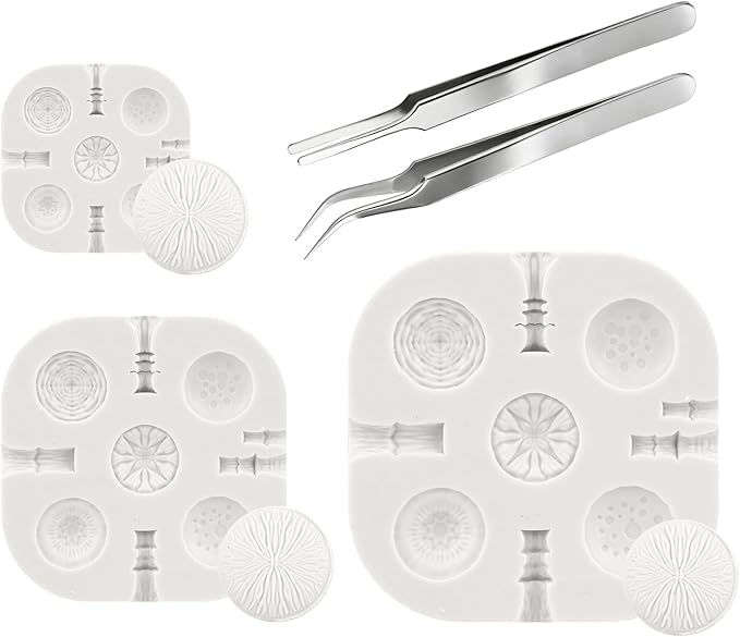 Polymer Clay Molds Set, 3 Sizes Mushroom Polymer Clay Silicone Mold with 2 Stainless Steel Tweezers for DIY Earring Jewelry Making Model Crafting (Color:Multicolor)