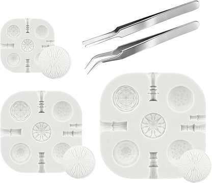 Polymer Clay Molds Set, 3 Sizes Mushroom Polymer Clay Silicone Mold with 2 Stainless Steel Tweezers for DIY Earring Jewelry Making Model Crafting (Color:Multicolor)