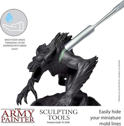 The Army Painter Clay Sculpting Tools - Set with Three Double Ended Stainless Steel Dab Tool, Polymer Clay Tools for Modeling Plastic, Resin, and Metal Miniatures - Green Stuff Putty Tool Clay
