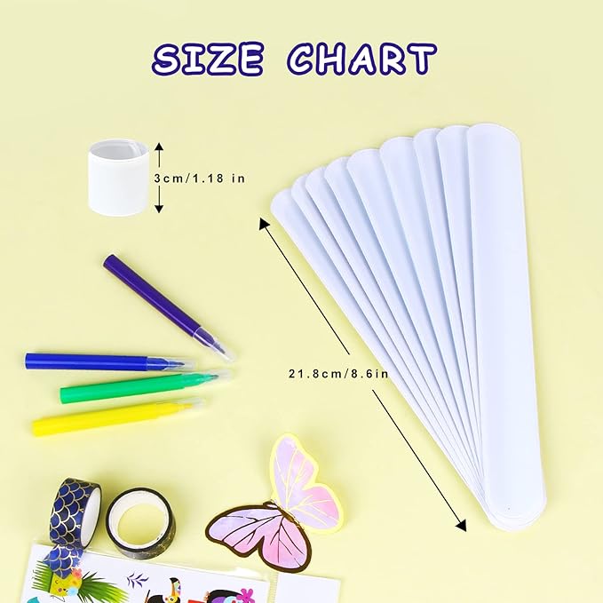 LOMIMOS 42PCS Blank Slap Bracelets,DIY Bands Wristbands Party Favors for Kids School Craft Projects Painting