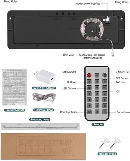 JoFomp Modern 16" Large Digital Wall Clock with Remote Control, LED Display, Auto-Dimming, Countdown, Temperature, Calendar - 12/24Hr Format - Silent Wall Clock for Home, Office, or Gym Use (Green)
