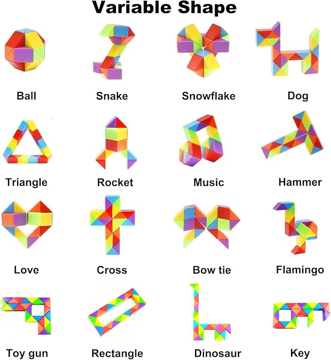 GOLDGE 24 Pack Mini Fidget Snake Cube Puzzle Toys - Party Favors & Goodie Bag Fillers, Travel Toys for Kids Ages 4-8, Rainbow Colors - Bulk Birthday & Back to School Gifts - Stocking Stuffers