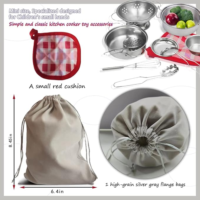 Rupnoflbui Kids Pretend Play Kitchen Toys,Mini Cooking Toys Set Play Kitchen Accessories with Stainless Steel Pots and Pans Set,Pretend Play Food Cooking Utensils Cookware for Girls Boys.11Pcs