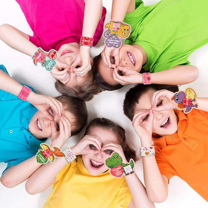 Mibor Valentines Day Cards for Kids - 30 Pcs Dinosaur Gift Cards + 30 Pack Slap Bracelets for Valentines Party Favors, Valentines Day Cards for Kids Party Decorations, Valentines Gift Snap Bracelets