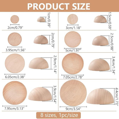 BENECREAT 8Pcs 8 Sizes Half Round Pottery Tools Set, Wooden Ceramic Top Tool Clay Tools Pottery Plate Press Tool for Making Pottery Bowls and Plates