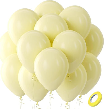 Bezente Pastel Yellow Latex Party Balloons - 100 Pack 12 inch Round Helium Light Yellow Balloons for Easter Birthday Bridal Shower Wedding Sunflower Party Decorations