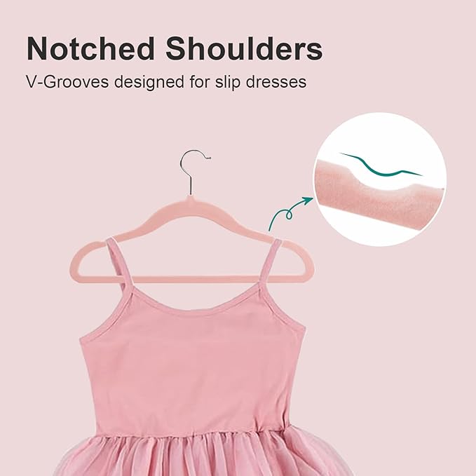 Baby Velvet Hangers, 14 Inches Kids Clothes Hangers, Non-Slip Childrens Hangers for Shirts, Pants, Skirts, Dresses, Jackets, Coat, 32 Pack Pink