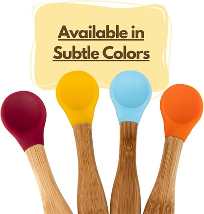 Babynow Bamboo Baby Spoons Self-Feeding Supplies for 6+ Months Babies & Toddlers in Bamboo & Soft Tip Designs ORANGE Pack of 2