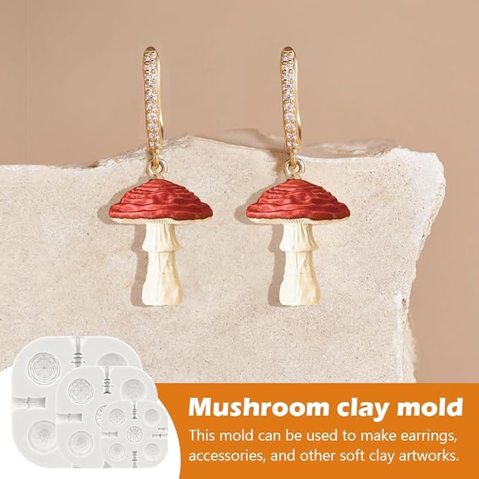 Polymer Clay Molds Set, 3 Sizes Mushroom Polymer Clay Silicone Mold with 2 Stainless Steel Tweezers for DIY Earring Jewelry Making Model Crafting (Color:Multicolor)