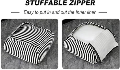 Stuffed Floor Cushion with Cotton Canvas Washable Zebra Cover and Foam Filling, Doubles as Cozy Bean Bag and Square Footstool for Relaxing in Living Room, Bedroom, or Terrace Yoga Meditation Seat.