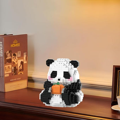 Halloween Mini Building Blocks- Helloween Sitting Panda with Pumpkin, Micro Blocks Panda Toy for Kids 6 7 8 9+, Mini Blocks Building Sets for Adults