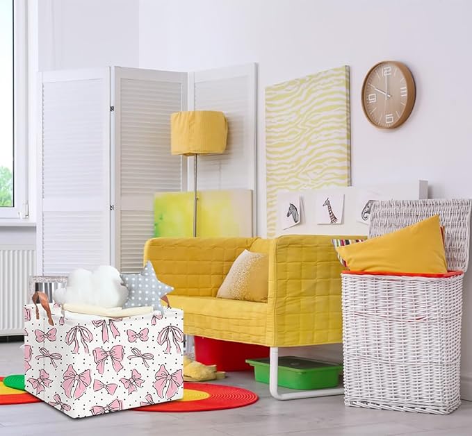 NTAOHAMPER Rectangular Storage Basket Empty,Storage Bin with Handles,Room Decor,Gift Basket,Book Box(Hand-drawn Bowknot)