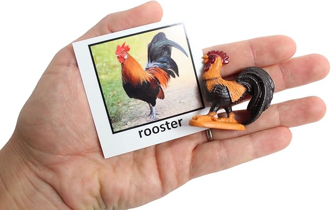 Montessori Animal Match - Miniature Farm Animal Toy Figurines with Matching Cards - 2 Part Cards. Montessori Learning Toy, Language Materials Busy Bag Activity