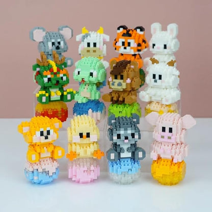 12 Mini Animals Building Blocks Sets Building Block Party Favor for Kids Small Zodiac Animals Pets Horse Dog Monkey Tiger Rabbit Dragon STEM Educational Toys for Boys Girls（Mouse）