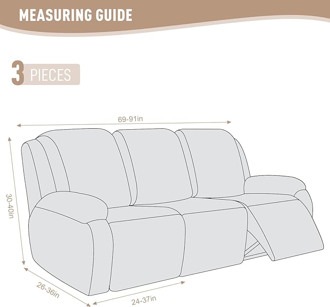 KinCam Recliner Covers, Stretch Reclining Chair Covers, Recliner Sofa Slipcovers Stripe Jacquard Recliner Couch Covers Furniture Protector Covers for Pet Kid (3 Seater, Vanilla)
