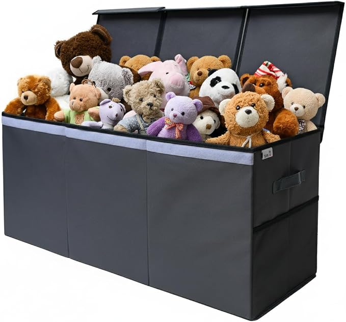 SoftOwl Extra Large Toy Storage Organizer with Lid - Sturdy, Collapsible Toy Chest Storage Box Design - Toys Bin with Dividers for Kids, Nursery, Bedroom, Playroom 37"x16"x14"