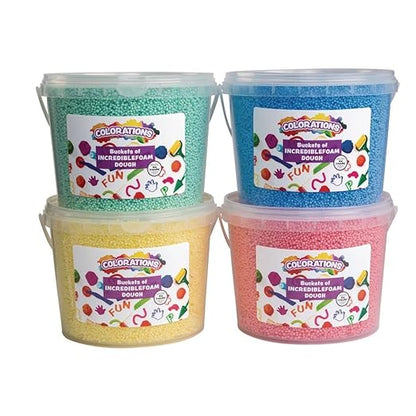 Colorations IncredibleFoam Dough, 4 Colors, 3 1/2 ounces each, Plastic Tubs for Storage, Foam Modeling Dough for Kids, Mess Free Dough, Sensory Modeling Dough, Non Drying for Reshaping, Non Toxic