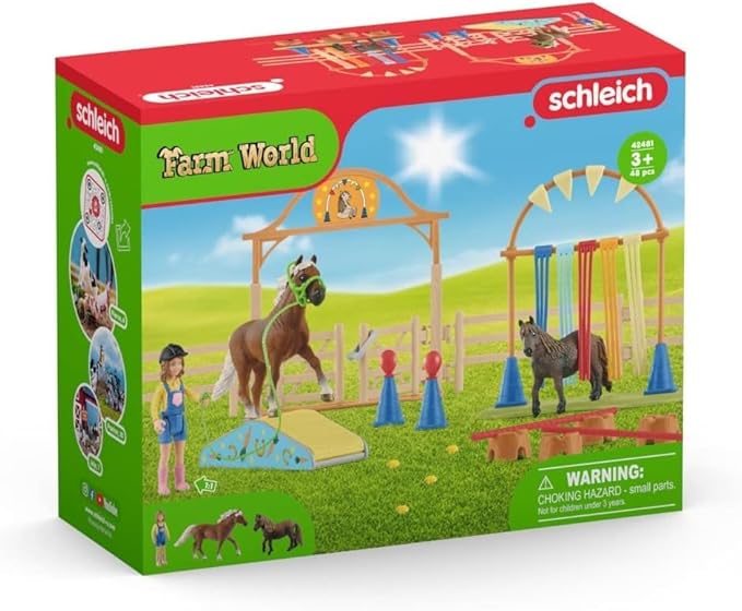 Schleich Farm World Pony Agility Training Set with Horse, Trainer, and Accessories Playset - 41-Piece Pony, Trainer, and Accessories Toy Set, Gift for Boys, Girls, and Toddlers Ages 3+
