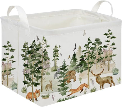 Rectangular Woodland Animal Basket Kids Baby Storage Basket,Bear Fox Boys Girls Gift Toy Box Bin for Nursery, Shelf Book Woodland Room Decor,Gift Baskets(Tree animals)