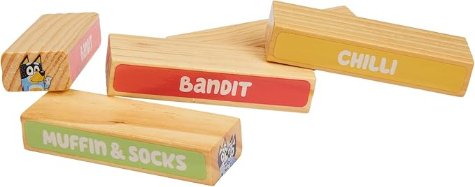 Bluey Tumbling Tower – 54 Colorful Wooden Blocks – Fun Family Game – FSC Certified for Children 3 Years and Up