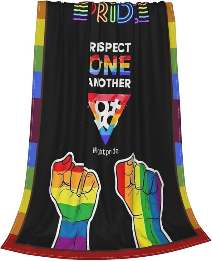 LGBT Throw Blanket Rainbow Progress Pride Blanket Soft Cozy Flannel Fleece Lightweight Plush Fuzzy LGBT Blanket Gifts for Gay LGBTQ Lesbian Transexual Friends Besties Couch Sofa Bed 40"X50"