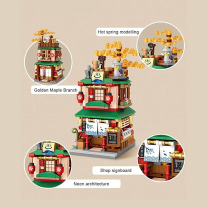 LOZ M6604 Mini Blocks Japanese Street View House Building Block Kit,1608 Pieces MOC Construction Creative Japan Architecture Model Set, Awesome Building Toys Gift for Kids and Adults