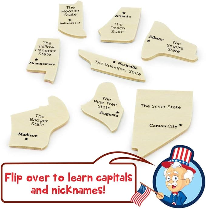 Imagination Generation USA States Chunky Puzzle Board - Learn All 50 States with Professor Poplar's Wooden Pegged Puzzles - Children's Educational Toys - USA States