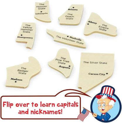 Imagination Generation USA States Chunky Puzzle Board - Learn All 50 States with Professor Poplar's Wooden Pegged Puzzles - Children's Educational Toys - USA States