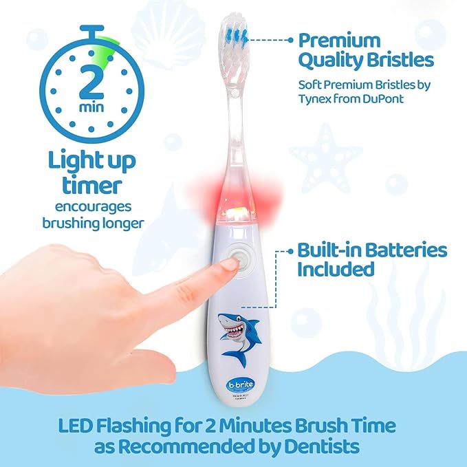 Lily's Home Kids Flashing Timer Toothbrush kids with Soft Bristles, Rising Cup & Cover - Fun 2-Min Light-Up Brushing for Children - Toddler Toothbrush Soft Toothbrush Kit (shark and Unicorn)- set of 2