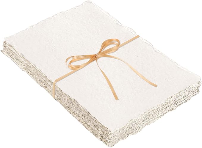 25 Sheets Watercolor Paper, 300 GSM Deckled Edge Paper 7.5 x 11.5 inch Rough/Textured Handmade Paper Cotton Paper for Watercolors, Wedding Invitations, Cards, Crafts