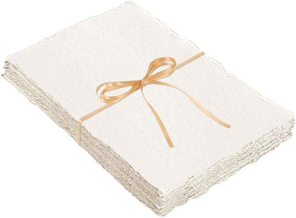 25 Sheets Watercolor Paper, 300 GSM Deckled Edge Paper 7.5 x 11.5 inch Rough/Textured Handmade Paper Cotton Paper for Watercolors, Wedding Invitations, Cards, Crafts