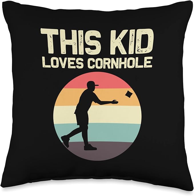 Cornhole Gift Cornhole Player Accessories & Stuff Funny Cornhole Designs Kids Boys Girls Bean Bag Toss Players Throw Pillow, 16x16, Multicolor